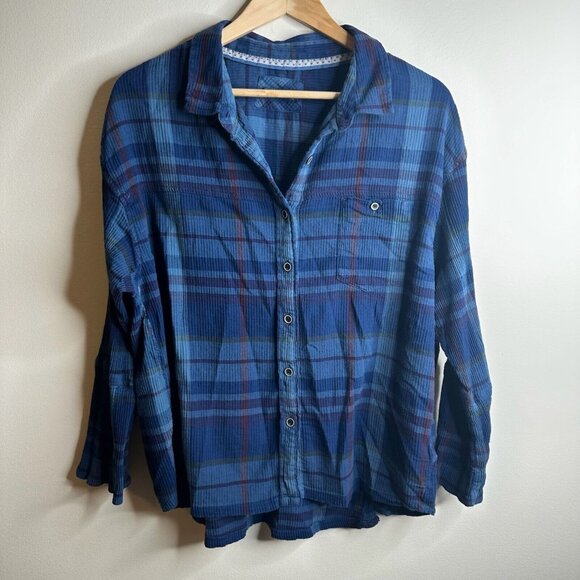 Prana Navy and Red Plaid Button Down Shirt - Picture 1 of 11